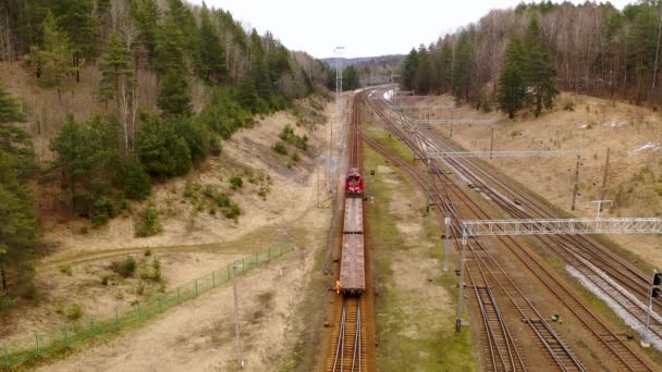 Drone Footage Train Driving People Carriage Cars Cloudy Winter Day — Stock Video