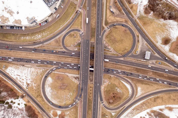 Photographie Par Drone Des Embouteillages Intersection Trèfle Milieu Ville Pendant — Photo