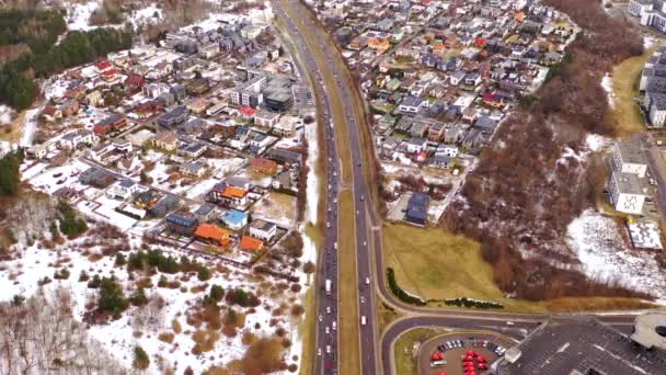 Drone Time Lapse Ingorgo Stradale Durante Mattina Nuvolosa Primavera Vista — Video Stock