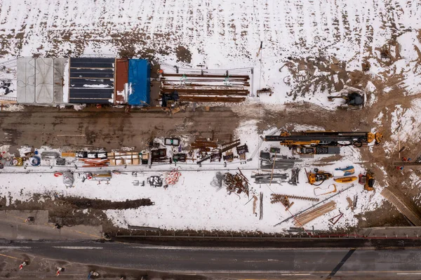 Photographie Par Drone Site Construction Pendant Journée Hiver Directement Dessus — Photo