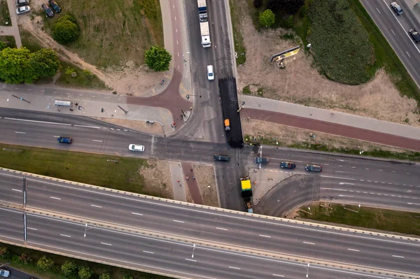 Drohne Fotografiert Stau Den Eine Straße Verursacht Die Sommer Repariert — Stockfoto