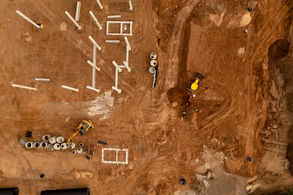 Drone Photography Large Construction Site Lots Machinery Summer Day — Stock Photo, Image