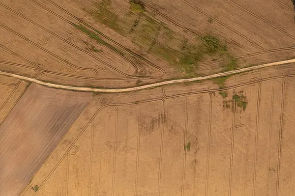 Drone Fotózás Mezőgazdasági Mezők Vidéki Nyári Felhős Napon — Stock Fotó