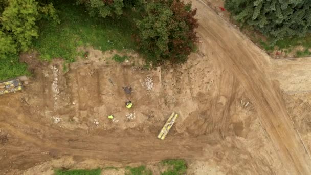 Drone Footage Park Being Rebuilt Machinery Autumn Cloudy Day — Stock Video