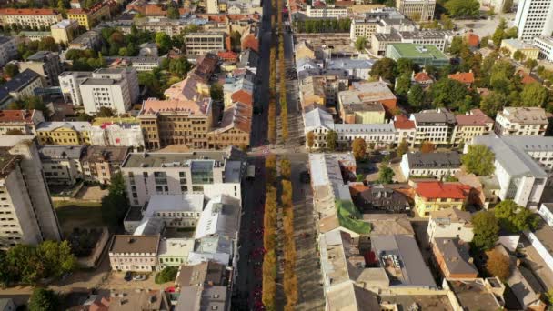 Drone Filmato Persone Che Corrono Maratona Una Strada Della Città — Video Stock