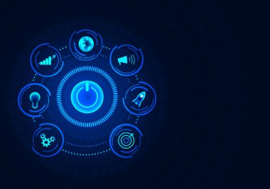 Background Smart technology power button technology The light emitted from the button body. There are functions related to money, technology, knowledge, ideas, and goal setting.