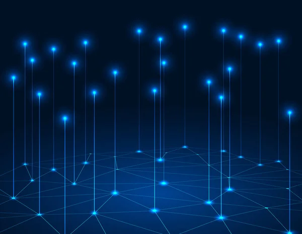 网络世界中的背景技术无线连接和数据传输使用几何形状连接深蓝色背景 — 图库矢量图片