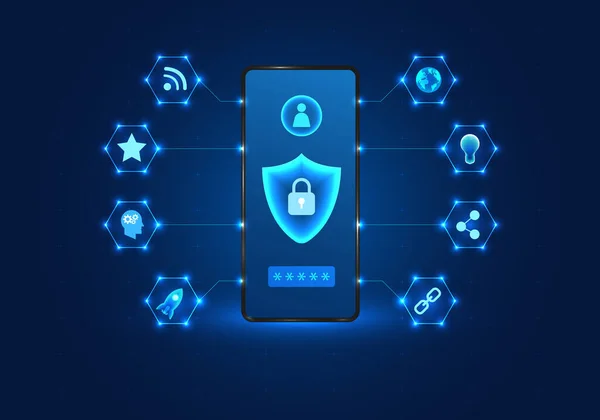 Technologia Smartfona Osłoną Przodu Telefony Komórkowe Posiadają Technologię Ochrony Prywatności — Wektor stockowy