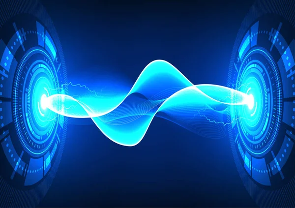 Internet网络中数据传输连接的背景技术显示信息波和电流交换 有技术圈和波 用蓝色的色调 — 图库矢量图片