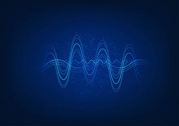 声波技术背景海浪在许多方面重叠 后背是一个渐变点 专注于深蓝色调 增加豪华现代科技活动海报 — 图库矢量图片