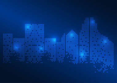 Akıllı şehir geçmişi insansız, akıllı şehir pikseli konsept şehri. Şehirdeki insanları ağ sistemiyle birbirine bağlayan ve şehirdeki işleri büyüten bir sistem.