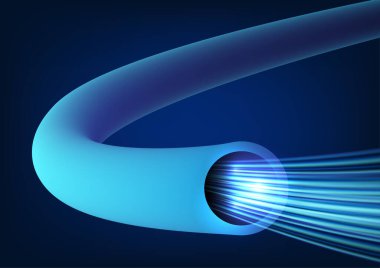 Üç boyutlu kablo teknolojisi. Kablo tüpleri birlikte düzenlenmek için dairesel şekiller kullanır. Koyu mavi tonlara odaklan. Posterler ve teknoloji için uygun.