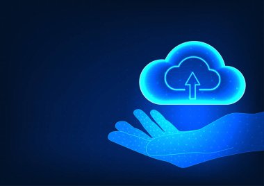 İş adamı, bulut teknolojisini elinde tutarak, bir güvenlik sistemi olan ve sadece organizasyon içinde veri paylaşabilen bir bulut sistemi tarafından depolanan önemli verileri taşıyor..