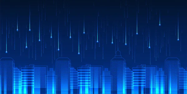 Smart Stad Med Laserljus Väg Ner Representerar Smart Stad Som — Stock vektor
