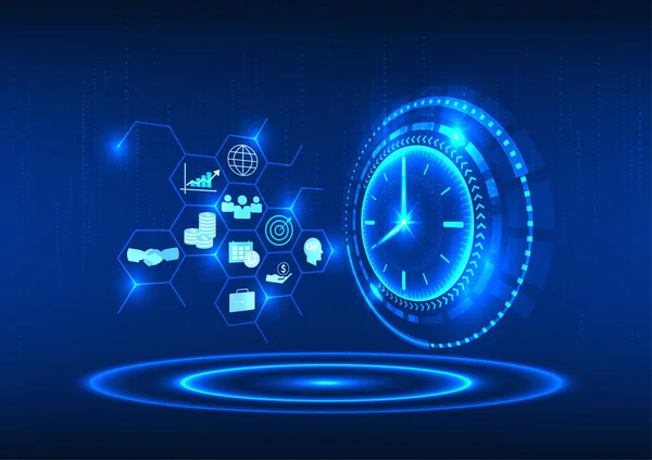 Technologie Tijd Met Techno Cirkel Met Technologie Icoon Het Vertegenwoordigt — Stockvector