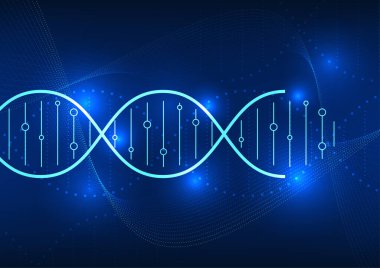 Tıbbi teknoloji arka planda DNA 'yı gösteriyor, modern tıp gelişimlerini ve yenilikleri simgeliyor