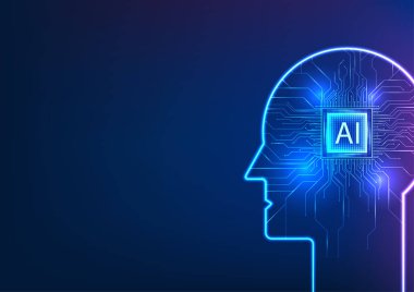 Yapay zeka teknolojisinin robot sinerjisi. İçinde, yapay zeka mikroçipi karmaşık bir şekilde bir devre kartıyla birbirine bağlanıyor, gelişmiş yapay zeka teknolojisiyle çalışan robotların gücünü sembolize ediyor.