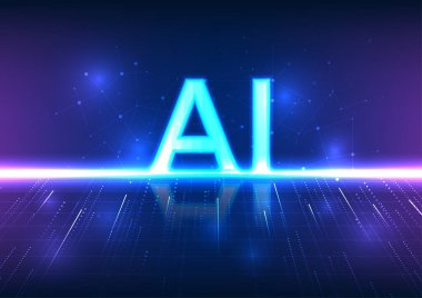 Gelecekçi bir vektör illüstrasyon teknolojisi konseptini tecrübe edin. Işığa yönelik çizgilerle çevrili yapay zekanın birbiriyle bağlantılı teknoloji ağındaki rolünü belirten yapay zeka karakteri