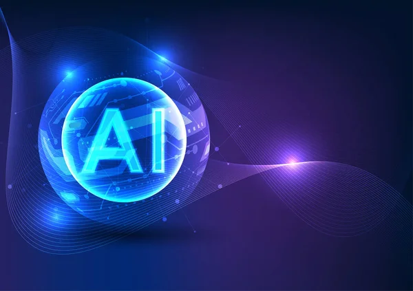 人工知能と現在の技術の相乗効果 テクノロジーサークル内の文字Aiと重複線で それはAi技術のシームレスな統合の進歩を表します — ストックベクタ