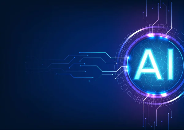 人工知能技術の接続 技術サークル内のAi文字とそれにリンクする回路を搭載し Aiと相互接続された技術の相乗効果を表します — ストックベクタ