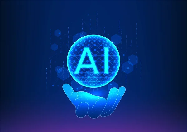 Hand Reaching Inner Ball Accompanied Artificial Intelligence Technology Assists Humans — Stock Vector