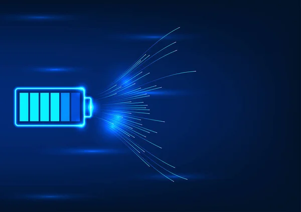 ストリングラインを備えたバッテリ技術バッテリに含まれるエネルギーを電気デバイスに転送するという概念は引き続き機能します 青いトーンでベクトル技術イラスト — ストックベクタ