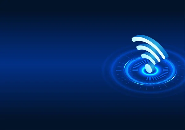 テクノロジーサークル上に配置されたWifi技術Wi Fiアイコン それは 無線インターネット信号を電子デバイスに送信し 人々がどこでもインターネットにアクセスできる技術です — ストックベクタ
