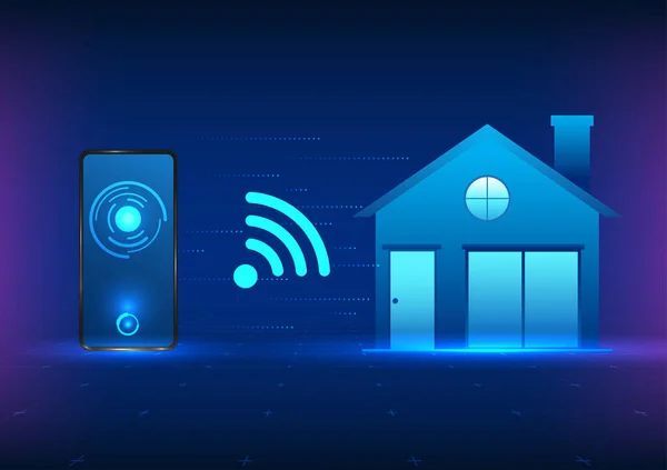 无线保真技术在家庭中使用 其中无线保真技术将信号释放到家里使用的移动电话中 以便上网 通信和家庭娱乐 — 图库矢量图片