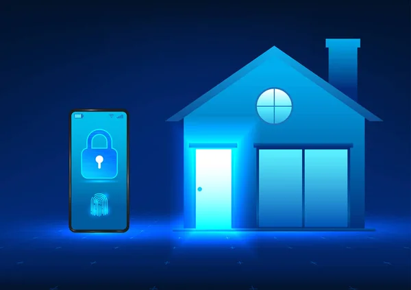 Technologia Smartfona Współpracuje Inteligentnymi Domami Korzystając Telefonu Komórkowego Aby Odblokować — Wektor stockowy