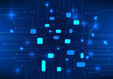 Devre teknolojisi geçmişi. Çizgiler ilginç bir kimlik oluşturmak için bir araya getirilmiş. Bilgi göndermek ve emir almak için kullanılan devre kartına taşınıyor.