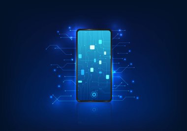 Akıllı telefon teknolojisi. İçindeki mobil bir teknoloji devre kartı. İletişim kurmak için kullanılan akıllı telefon cihazlarının, performansını görüntülemek için sisteme bilgi gönderen bir devresi vardır..
