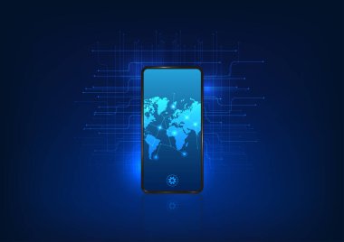 Akıllı telefon teknolojisi GPS teknolojisiyle birleştirildiğinde internet sinyalini kullanarak dünyaya nereye gideceğini söyleyen bir cihaz. Ekranında dünya haritası olan bir cep telefonu.