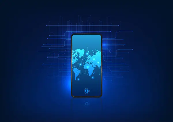 Technologia Smartfona Połączeniu Technologią Gps Jest Urządzenie Służące Informowania Świata — Wektor stockowy