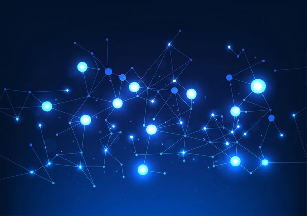 Büyük veri teknolojisi hatları üst üste konmuş ve bir parıltıyla birbirine dolanmış yüksek hızlı bir internet ağı üzerinden güvence altına alınmış bir sisteme büyük miktarda veri aktarımını temsil ediyor.