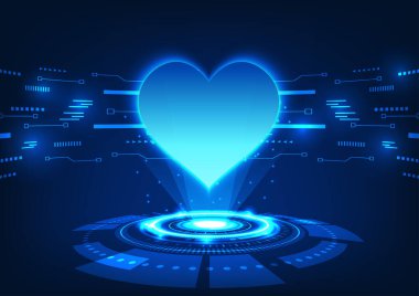 Kalp Teknolojisi 'nin hologramını tıpla birleştirerek teşhis ve tedavi için iç organlara ulaşmasını sağlayan tıbbi teknoloji. Kalp bir teknoloji çemberine yerleştirilir.