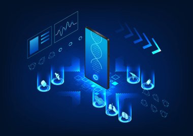 Tıbbi teknoloji ve akıllı telefonlar tıbbi ikonların DNA 'sı. Hastaların daha hızlı tedavi edilmesine olanak sağlayan modern teknolojiye atıfta bulunuyor..