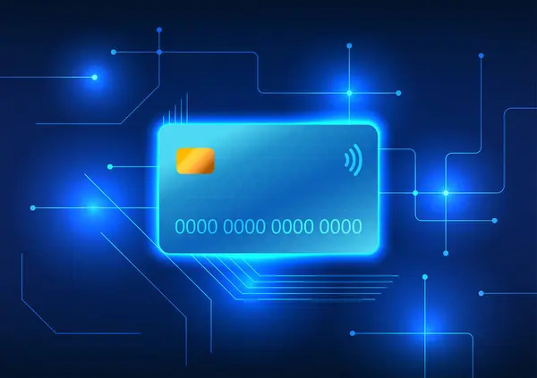 信用卡技术信用卡的背面是一个技术电路 用信用卡显示在购买上的开销 网上购买产品无需携带现金 从而增加了便利性 — 图库矢量图片