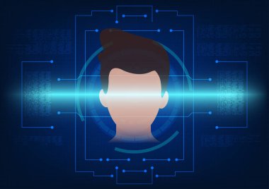 Yüz tarama teknolojisi, teknolojik elementler ve sayısal kodlu medya teknolojisi, veri sistemine girmek için yüz kimlik taramasını kullanan güvenlik sistemi.