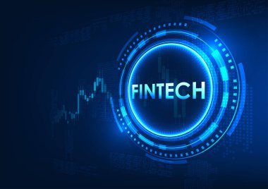 Fintech teknolojisi teknoloji çemberinin içinde ve arkasında da stok grafiği var. Daha fazla insan için işlemleri kolaylaştırmak ve erişilebilir kılmak için teknolojiyi kullanan finans kurumlarını gösterir.