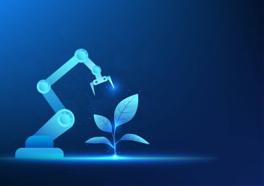 Yapay zeka ya da yapay zeka kullanan akıllı tarım teknolojisi geçmişi. Makineler çiftçilikte kullanılır. Kaliteyi geliştirmek ve üretkenliği artırmak için mekanik kol büyüten bitkiler