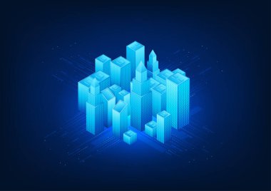 Soyut teknoloji arka planı Akıllı Şehir, kamu hizmetleri, ulaşım ve insanların refahı hakkında bilgiye erişmek için ağa bağlıdır. ve ayrıca yatırımların artmasına yardımcı olur.