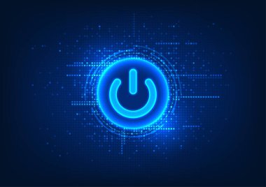 Arkaplan Teknolojisi akıllı teknoloji güç düğmesi. Teknoloji dünyasına giren ışık. Çevreleyen ışık ile başlat düğmesi, Vektör illüstrasyon