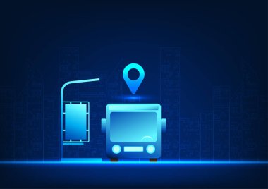 Trafik verilerini analiz etmek için yapay zeka kullanarak seyahatleri tanımlayan otonom mekik teknolojisi. Şoförsüz otobüs kazaları ve trafik sıkışıklığını azaltır. Arkasında bir şehir var..