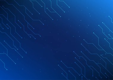 Soyut arka plan teknolojisi teknolojik devreler dijital veri transferi için yüksek teknolojili elektronik cihazların tahtalarında yer alıyor. Mavi arkaplan vektör illüstrasyonu