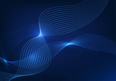 Soyut arkaplan teknolojisi, üst üste binen dalgalar, dosya işleme sistemine veri transferi, yüksek hız ve çoklu veri katmanları, illüstrasyon, vektör, poster.