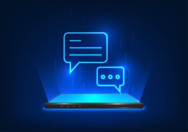 Akıllı telefon teknolojisi, cep telefonları öngörülen sohbet mesajları, cep telefonu uygulaması aracılığıyla alıcılara mesaj gönderen internet ağı aracılığıyla iletişimi gösteriyor. Resim, vektör, poster