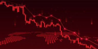 Altta bir dünya haritası bulunan düşen borsa tablosu ekonomik durgunluk, piyasa dengesizliği veya mali krize işaret ediyor. Ekonomi haberleri, analiz raporları ve küresel finansmanda kullanılabilir.