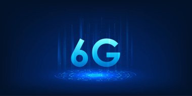 Aşağıda parlayan teknoloji çemberi olan fütüristik 6G teknoloji kavramı ultra hızlı iletişimi, IoT bağlantısını ve gelişmiş dijital ağları sembolize ediyor..
