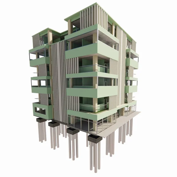 Model High Rise Building Apartment Hotel Resulting Rendering Exterior Facade — Stock Photo, Image