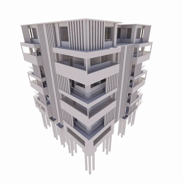 Modell Eines Hochhaus Apartmenthotels Aus Rendering Und Außenfassadenraster Mit Weißem — Stockfoto